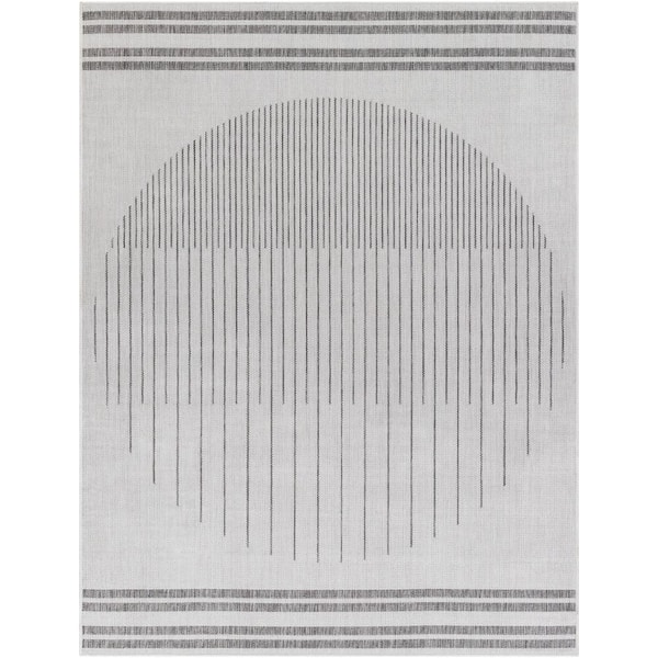 Long Beach Light Gray Circle 8 ft. x 10 ft. Indoor/Outdoor Area Rug