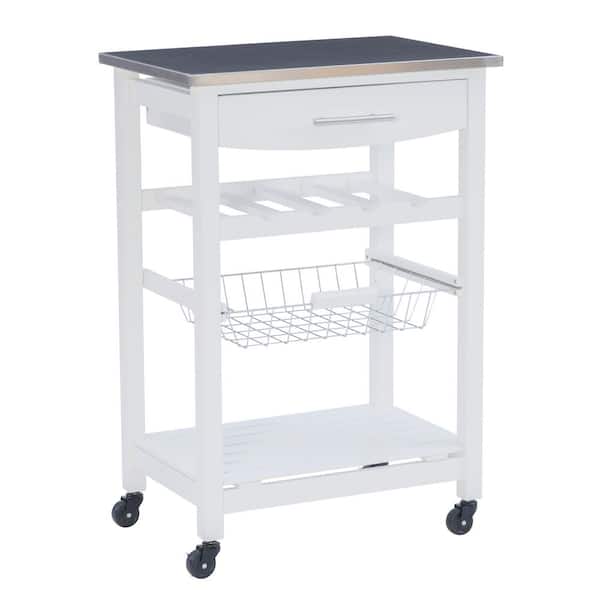 Linon Home Decor Todd White Kitchen Cart with Stainless Steel Top and Storage