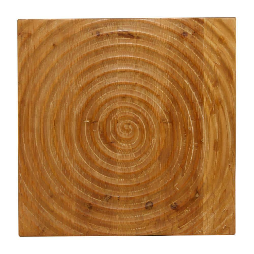 Brown Intricately Carved Wood Square Accent Table
