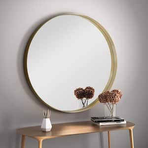 32 in. W x 32 in. H Large Round Metal Framed Wall Bathroom Vanity Mirror in Gold