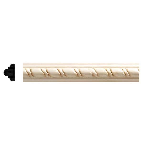1811-4WHW .5 in. D X .75 in W. X 47.5 in. L Unfinished White Hardwood Rope Embossed Chair Rail Moulding