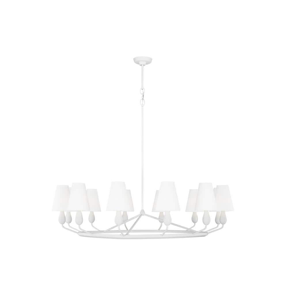 Matte White Steel Wagon Wheel Chandelier with White Shades