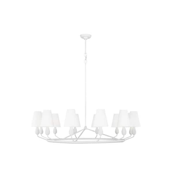 Generation Lighting Ziba 48 in. W x 34.75 in. H 12-Light Matte White Extra Large Dimmable Chandelier with White Linen Fabric Shades