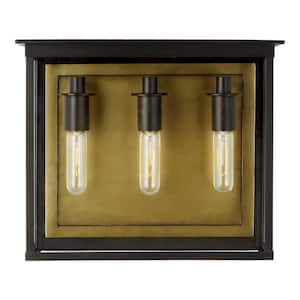 Freeport Pocket 3-Light Heritage Copper Hardwired Outdoor Wall Lantern with Clear Glass