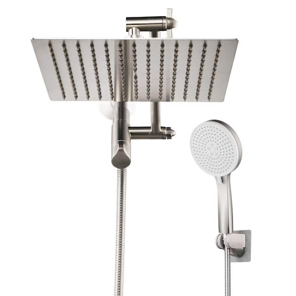 Rain Shower Head Combo 5-Spray 8 in. Wall Mount Dual Shower Heads and Handheld Shower Head w/ 2.5 GPM in Brushed Nickel