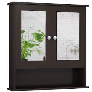 22 in. W x 5 in. D x 23 in. H Grey Wood Bathroom Storage Wall Cabinet in Brown