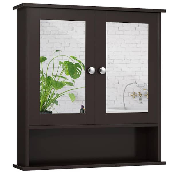Costway 22 in. W x 5 in. D x 23 in. H Grey Wood Bathroom Storage Wall Cabinet in Brown