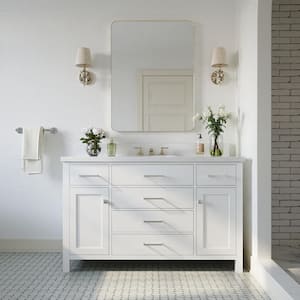 Bristol 55 in. W x 22 in. D x 36 in. H Freestanding Bath Vanity in White with Pure White Quartz Top