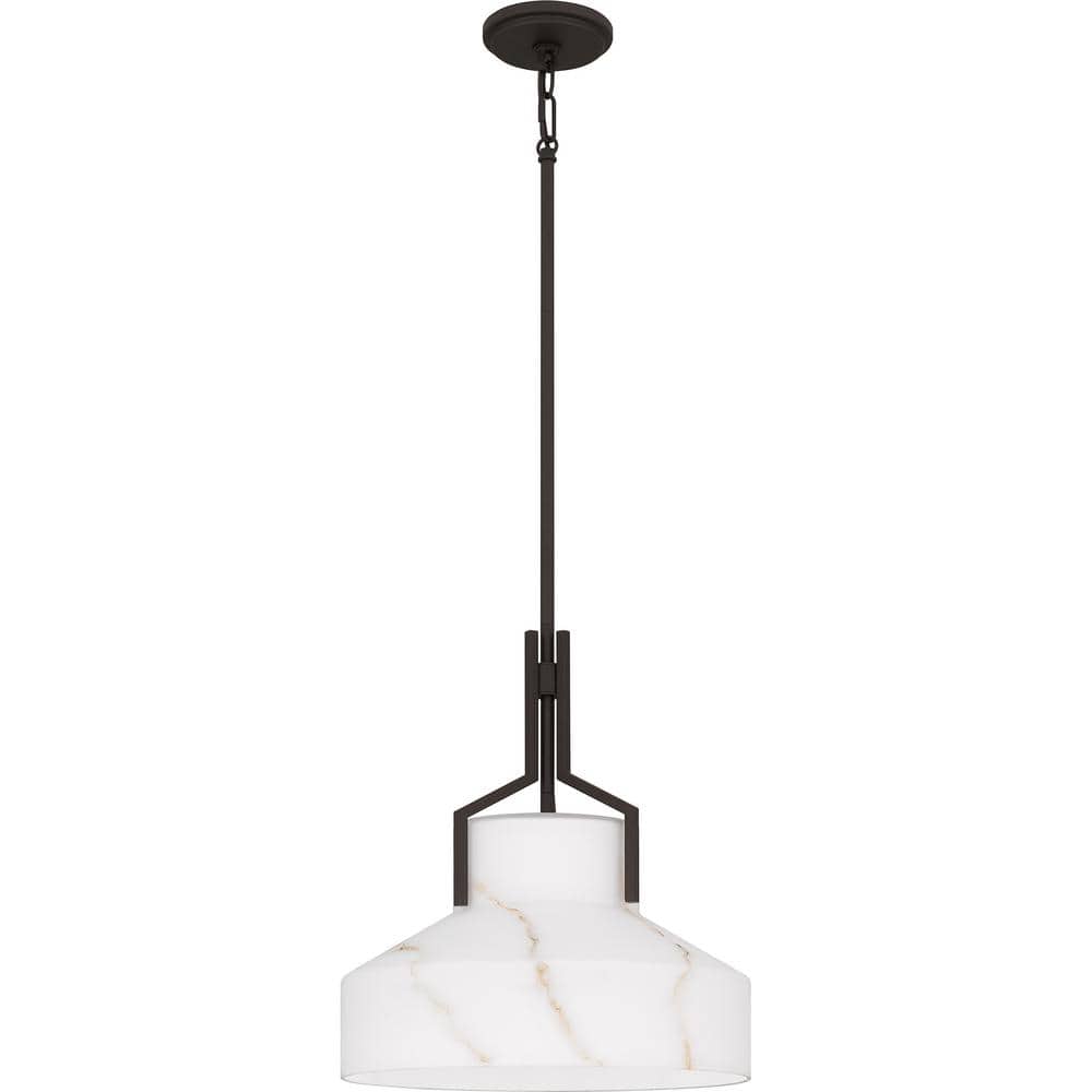 Brecken 16" Old Bronze Pendant Light with Alabaster Glass Shade