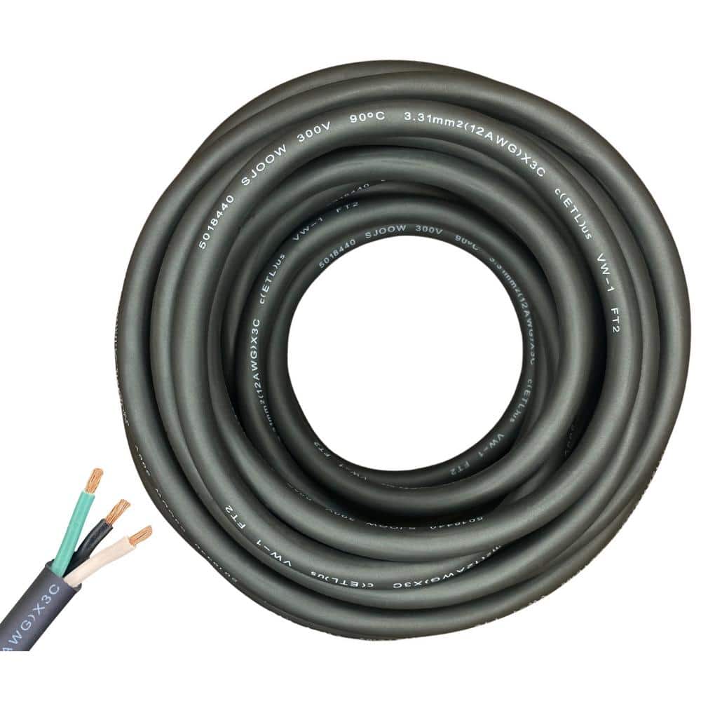 15 ft Black SJOOW 12 Gauge Copper Conductor Power Cable