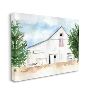 American Barn Side Soft Blue Brown Watercolor By Melissa Hyatt LLC Unframed Print Country Wall Art 36 in. x 48 in.