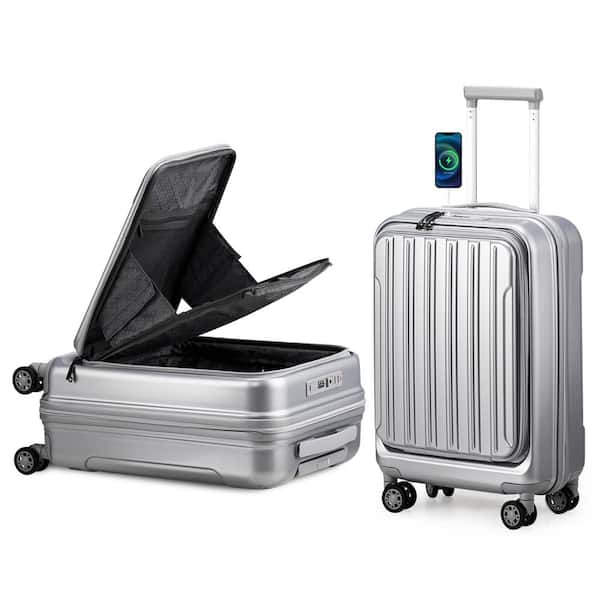 Karl home Front Compartment 1-Piece Gray 20 in. ABS+PC Luggage with USB  Port, Double Spinner Wheels, TSA Lock HDK1G51000766