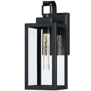 Modern 1-Light Matte Black LED Outdoor Wall Lantern Sconce with Clear Glass