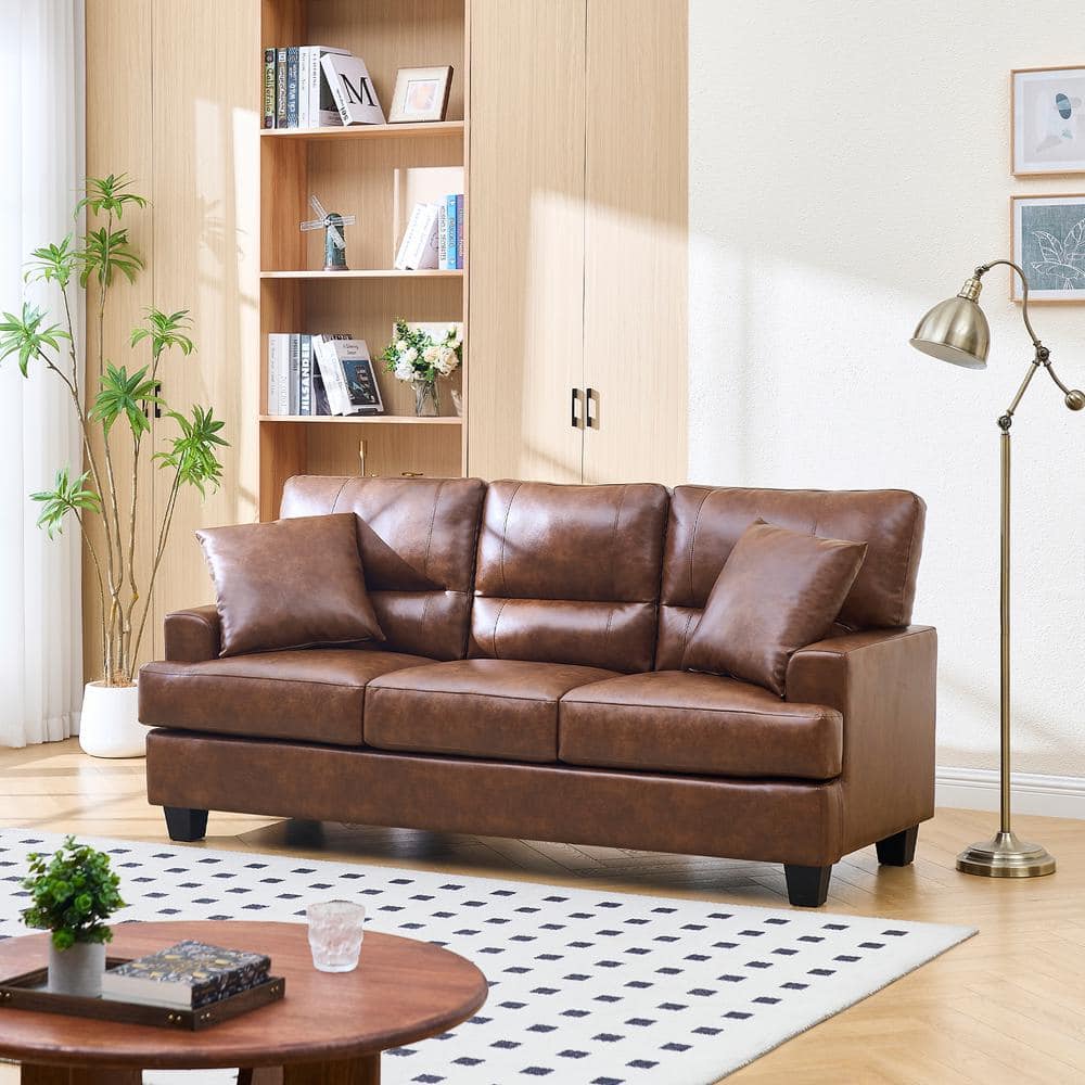 Mid-Century Glam Couch 79 in. Track Straight Arm Faux Leather Rectangle Sofa for Apartment Living Room in. Brown price history on PriceWatchPro