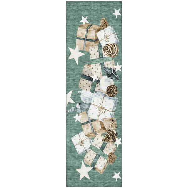 Mayfield Premium Machine Washable Abstract AMF1825 Seafoam 2 ft. 3 in. x 7 ft. 6 in. Runner Rug