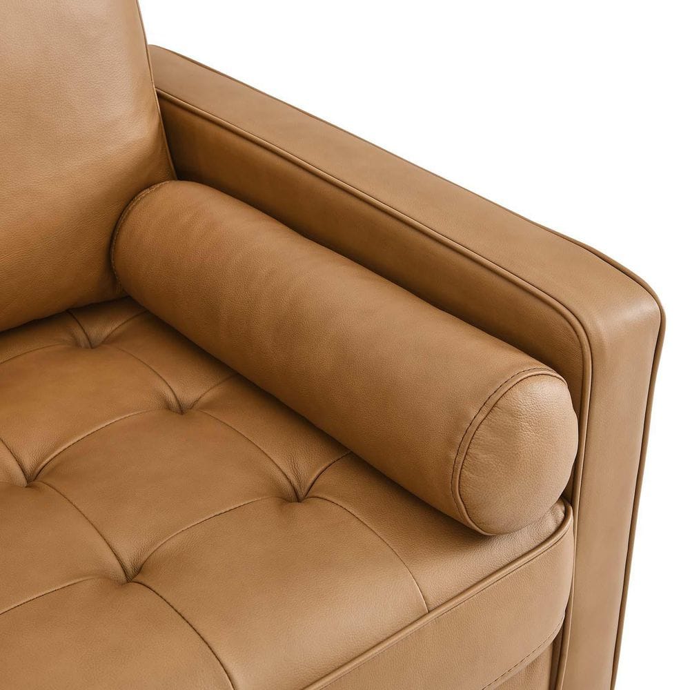 Valour Tan Top Grain Leather & Walnut Wood Accent Chair