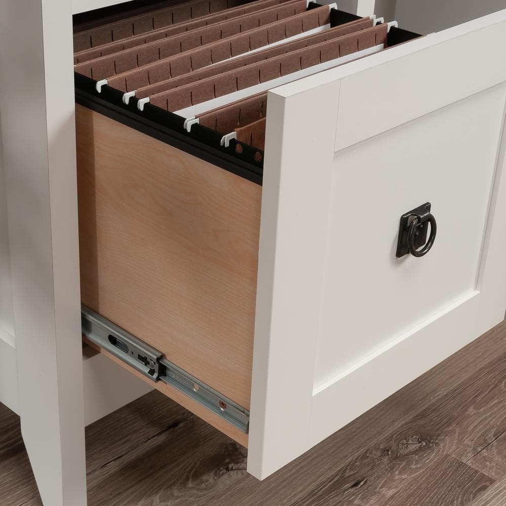 Soft White L-Shaped Wood Corner Desk with Drawer and Keyboard Tray