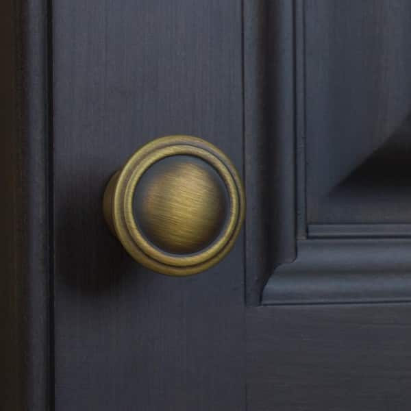 1 in. Dia Antique Brass Round Deco Cabinet Knobs (10-Pack)