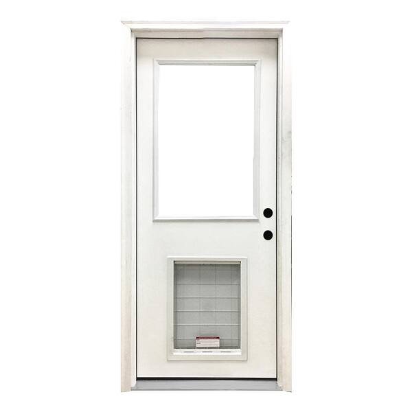 Exterior door with outlet window and dog door