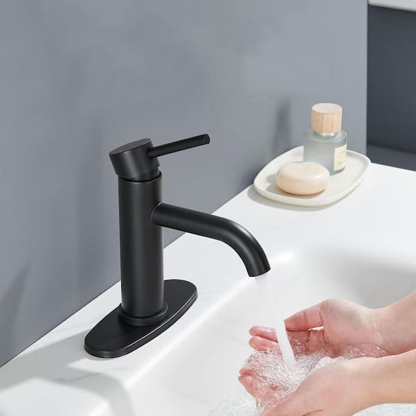 Single Hole Single-Handle Bathroom Faucet with Deck Plate in Matte