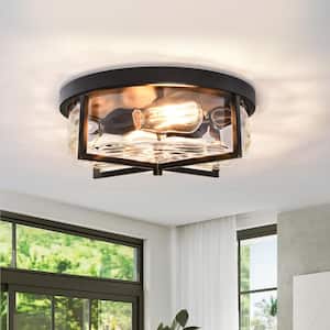 OUKANING 7.87 in. 1-Light Orange Sunflower Retro Semi-Flush Mount