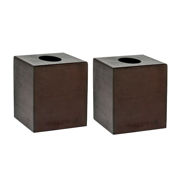 Alpine Industries Square Cube Wood Tissue Box Cover Holder in Espresso (2-Pack)