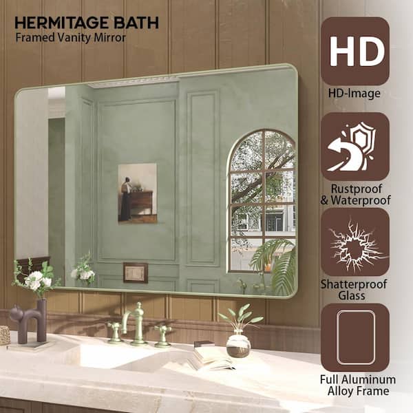 48 in. W x 36 in. H Rectangle Aluminum Alloy Framed Wall Bathroom Vanity Mirror in Green