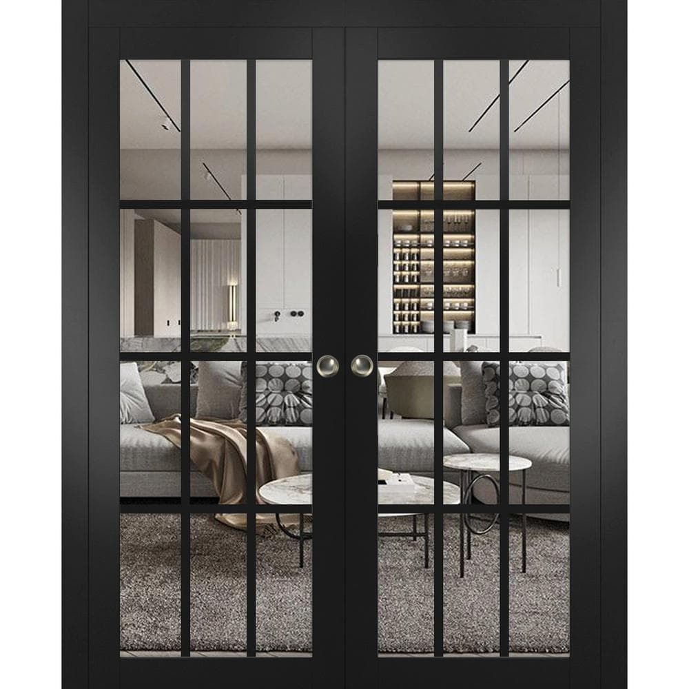 48 in. x 80 in. 2 Panel Black Matte Finished Solid Wood Sliding Door with Hardware price history on PriceWatchPro