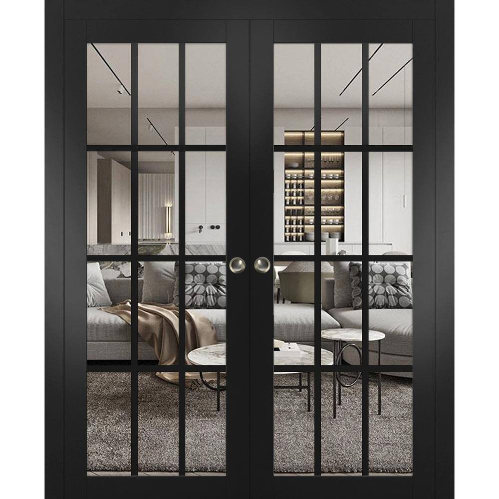 48 in. x 84 in. 2 Panel Black Matte Finished Solid Wood Sliding Door with Hardware price history on PriceWatchPro