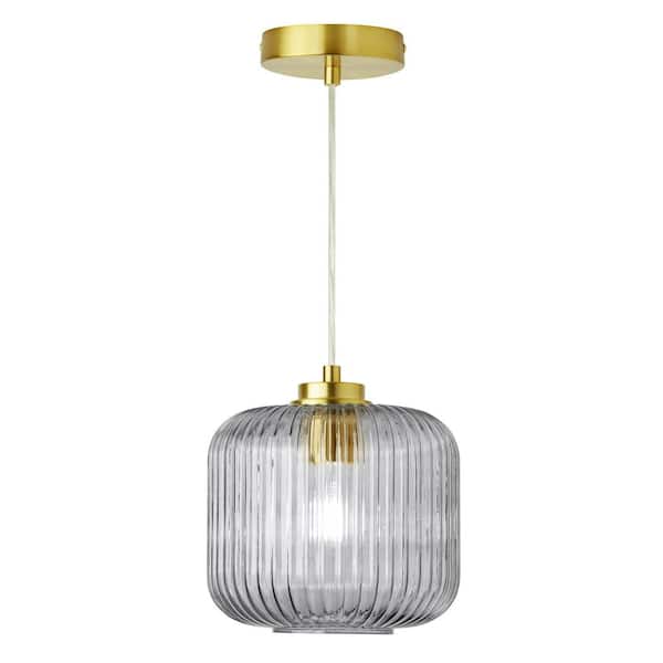 River of Goods Hadley 8 in. 1-Light Gold Pendant with Purple Glass Shade