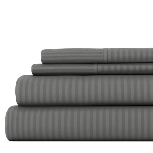 Becky Cameron 4-Piece Gray Striped Microfiber Queen Sheet Set