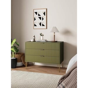 DUMBO Modern Olive Green 3-Drawer 35.19 in. Dresser