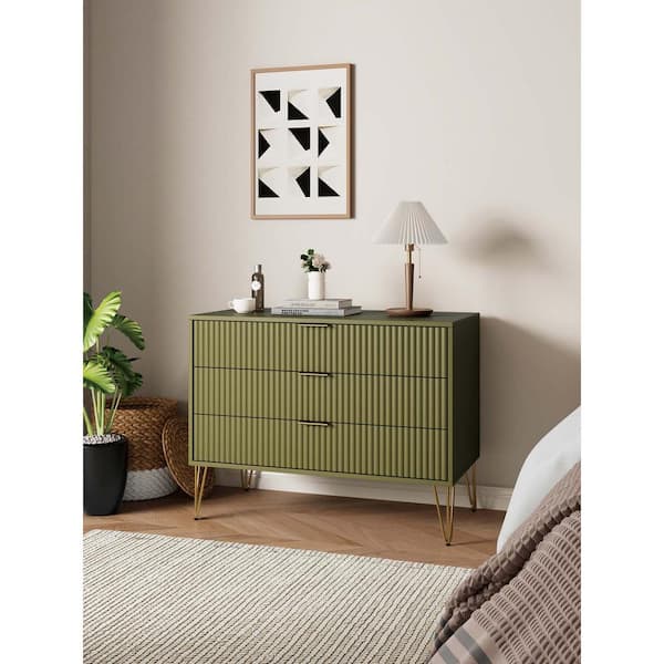 Manhattan Comfort DUMBO Modern Olive Green 3-Drawer 35.19 in. Dresser