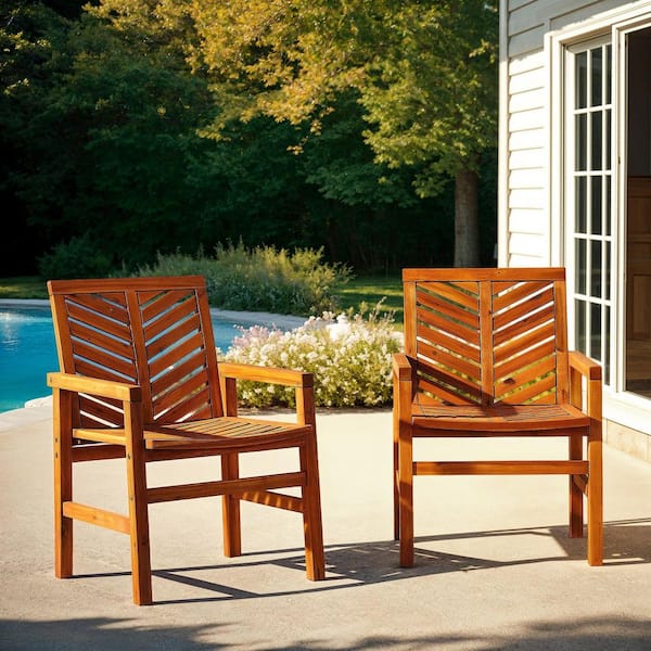 Brown Acacia Wood Outdoor Patio Lounge Chair (2-Pack)