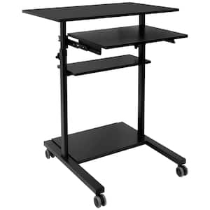 32 in. Rectangular Black Standing Desk Cart with Keyboard Drawer