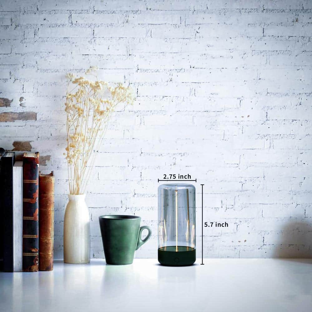 Green Matte Cordless LED Table Lamp with Clear Polycarbonate Shade