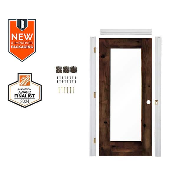 Krosswood Doors Assembly Required 32 in. x 80 in. Left-Hand 1-Lite Clear Glass RedMahogany Stain Alder Interior Door Kit w/Separate Jamb