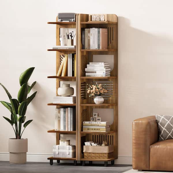 BYBLIGHT Eulas 71.85 in. Tall Yellow Wood 5-Shelf Standard