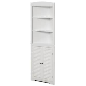 White Standing Storage Corner Cabinet Organizer with 3-Open Shelf and Double Shutter Doors