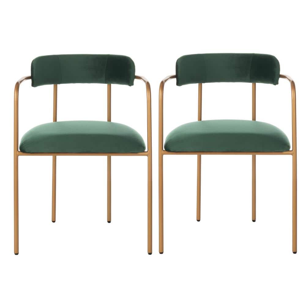 Malachite Green Velvet & Gold Metal Upholstered Side Chair