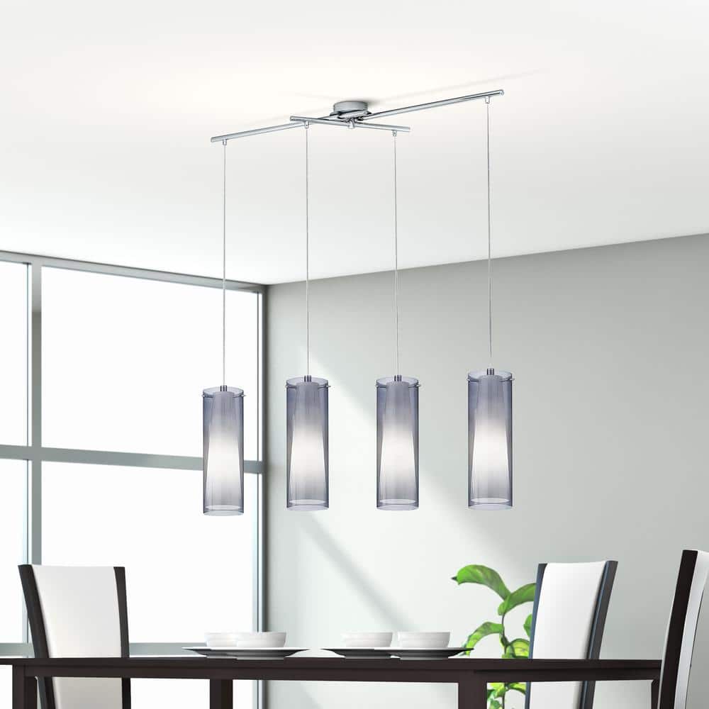 Pinto Nero Matte Nickel 36" Island Light with Smoked Glass Shades