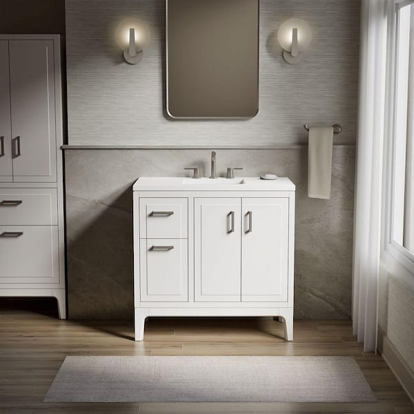 Seer 36 in. Single Sink Freestanding White Bath Vanity with White Quartz Top Assembled