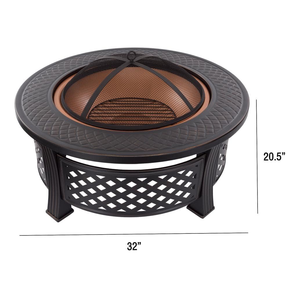 32" Black Powder Coated Steel Round Fire Pit Table