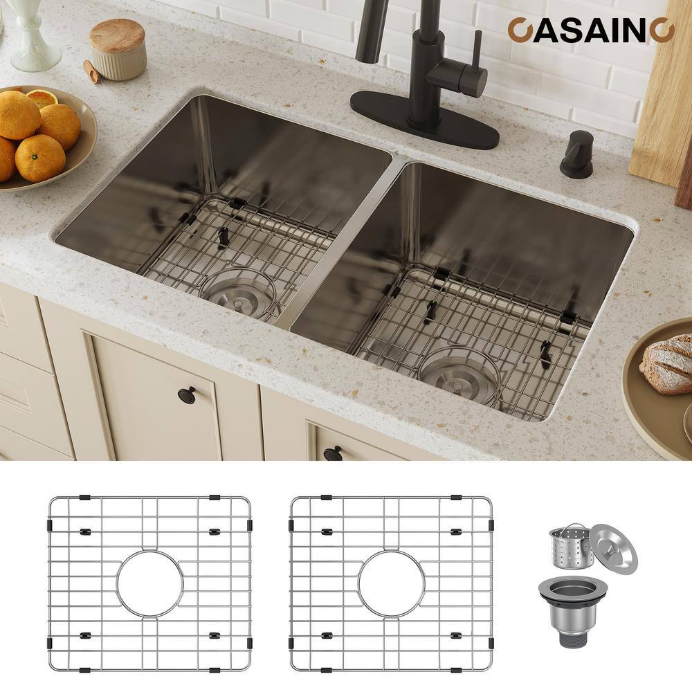 31'' Brushed Stainless Steel Double Bowl Undermount Kitchen Sink