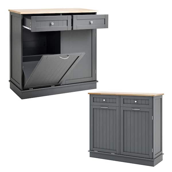 Costway Gray MDF 39.5 in. Wooden Kitchen Sideboard Trash Cabinet Tilt Out  Bin Holder with Drawer and Storage Shelf KC54756GR - The Home Depot