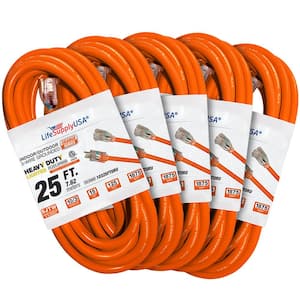 25 ft. 10-Gauge/3 Conductors SJTW Indoor/Outdoor Extension Cord with Lighted End Orange (5-Pack)