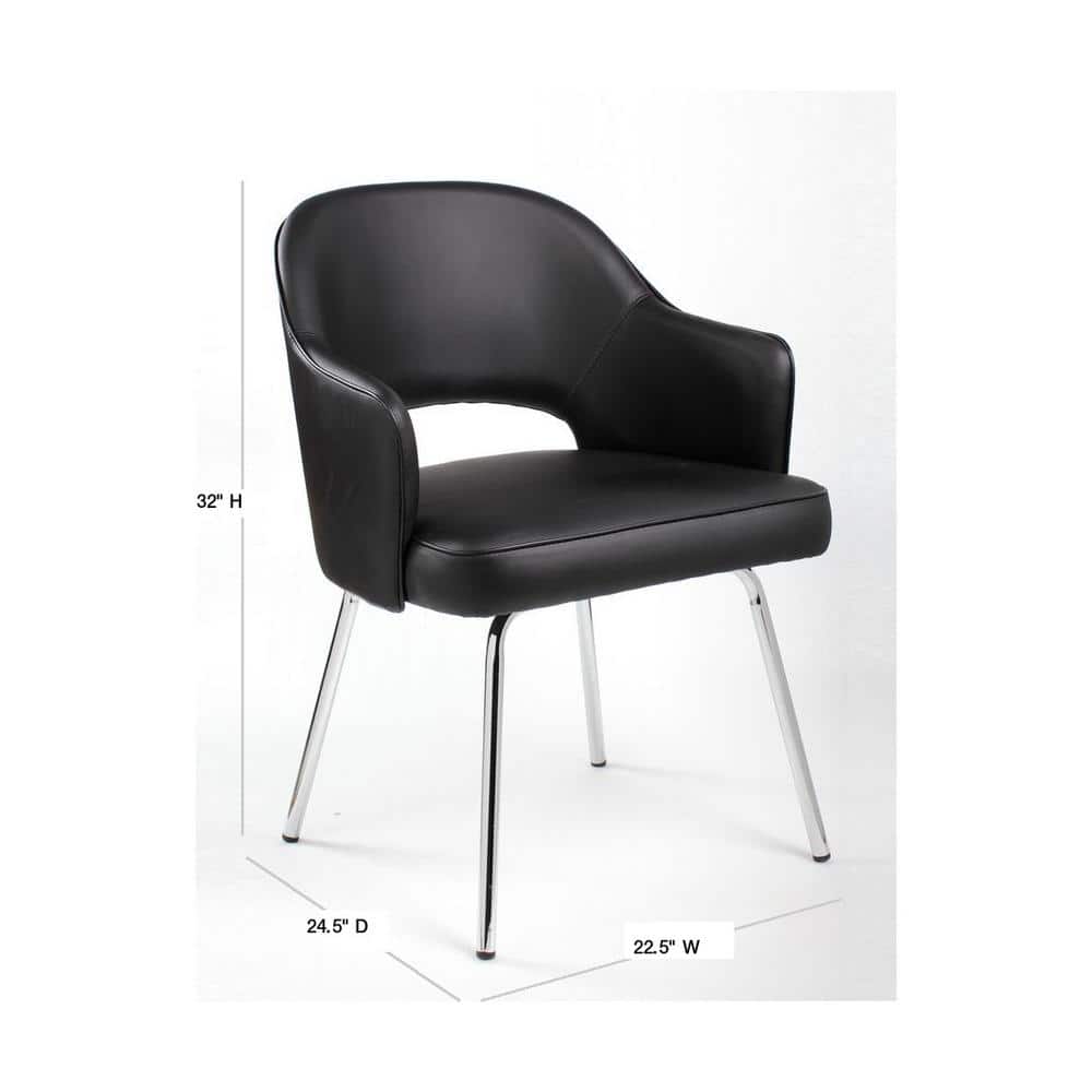 Elegant Black Vinyl and Chrome Fixed Arm Guest Chair