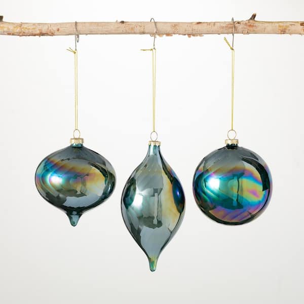 SULLIVANS 4", 4.5" and 6.5" Iridescent Blue Ornament (Set of 3)
