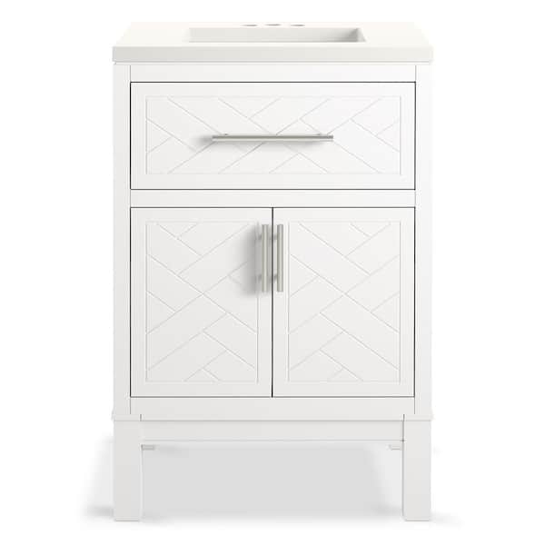 Accra 24in. Single Sink Freestanding White Bath Vanity with Pure White Quartz Top Assembled