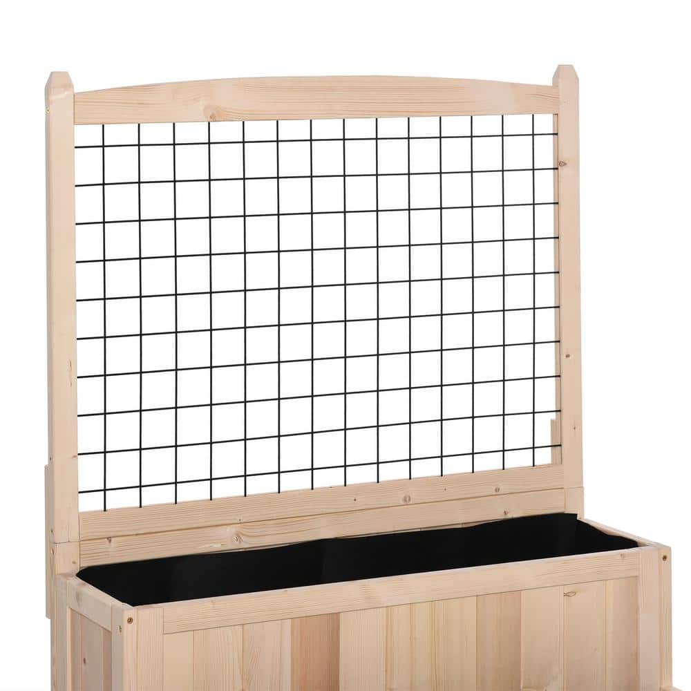 Natural Wood 3-Tier Raised Garden Bed with Trellis and Wheels